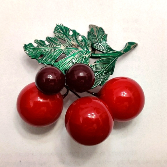 Vintage Figural Cherry Brooch - Picture 1 of 11